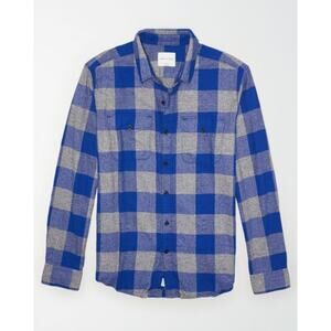 American Eagle Men’s Blue Plaid Seriously Soft Flannel Shirt Size Large